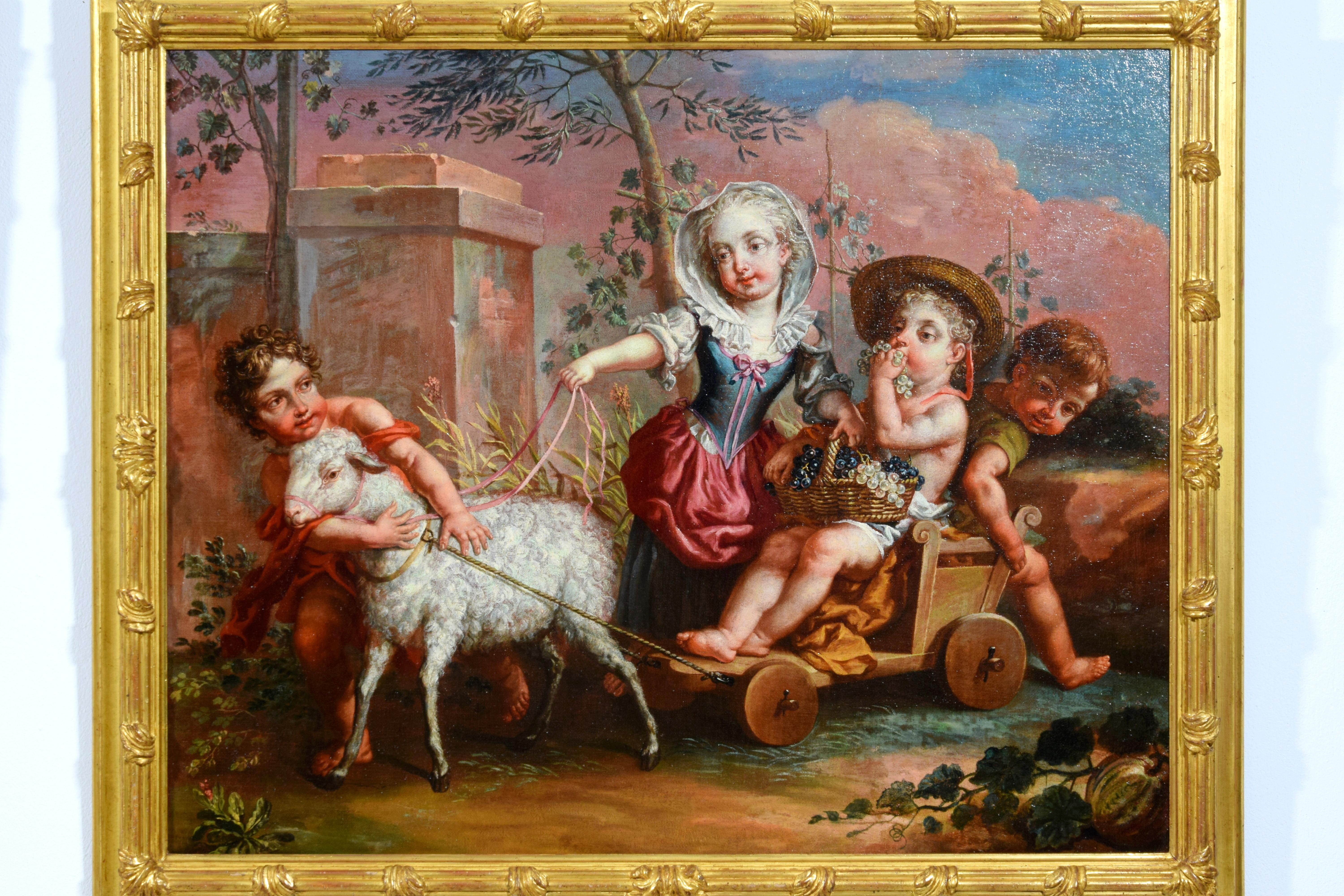 Toile Paire de peintures allégoriques italiennes de Vittorio Amedeo Rapous, 18ème siècle en vente