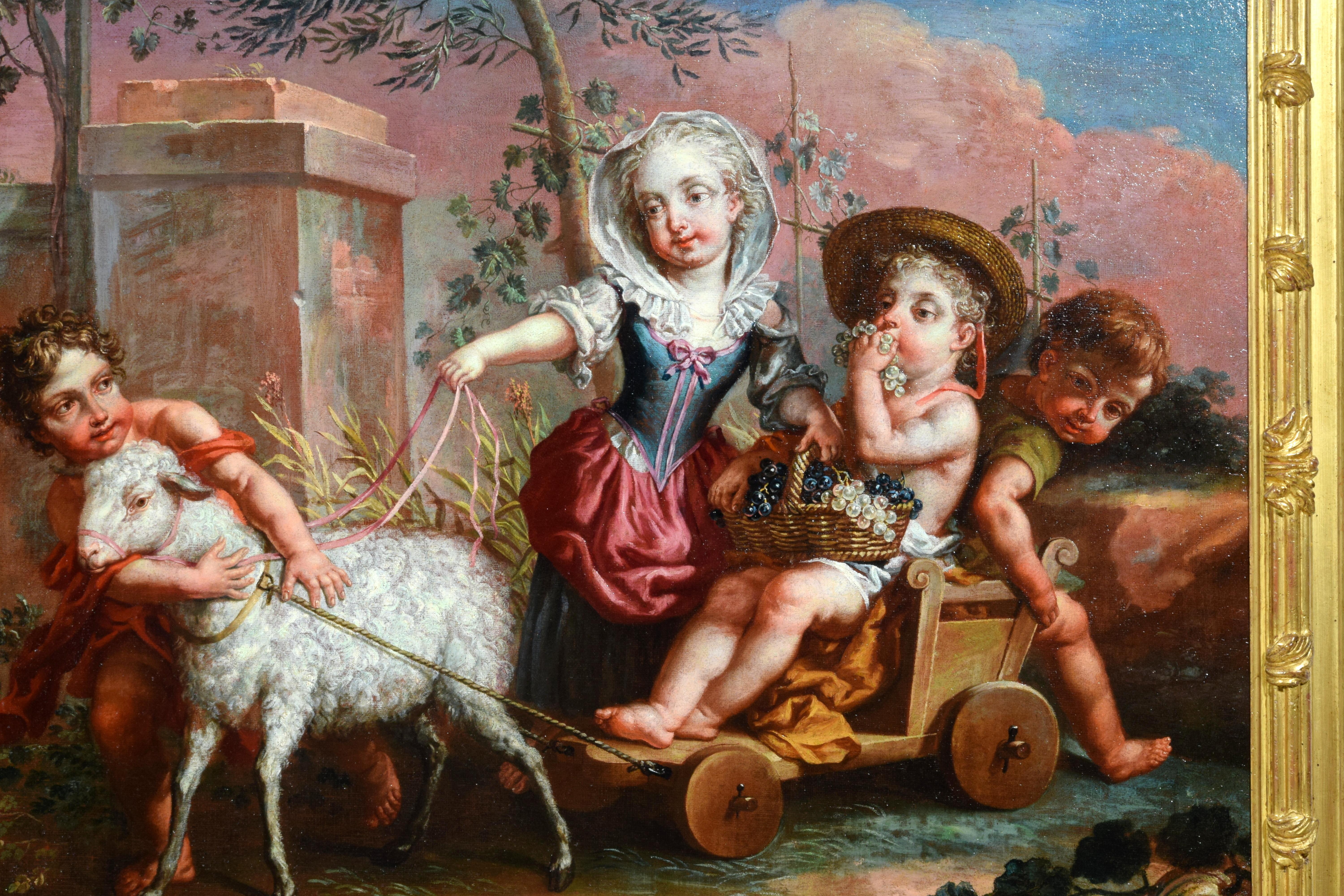Paire de peintures allégoriques italiennes de Vittorio Amedeo Rapous, 18ème siècle en vente 3