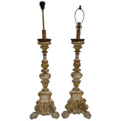 18th Century Pair of Italian Baroque Candlestick Lamps 18th Century Pair of Italian Baroque Candlestick Lamps