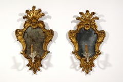 18th Century, Pair of Italian Baroque Giltwood Mirrors