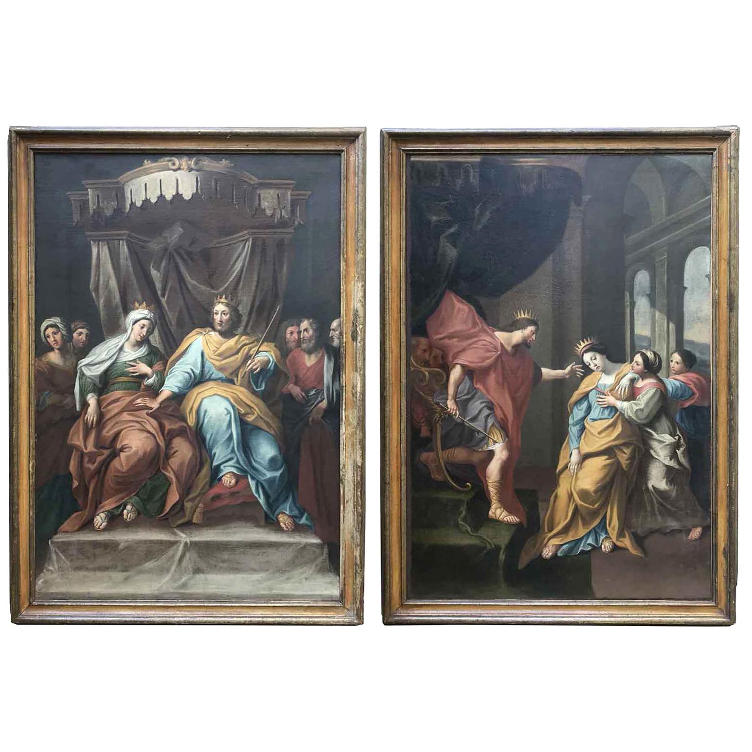 18th Century Pair of Italian Biblical Paintings Esther before Ahasuerus