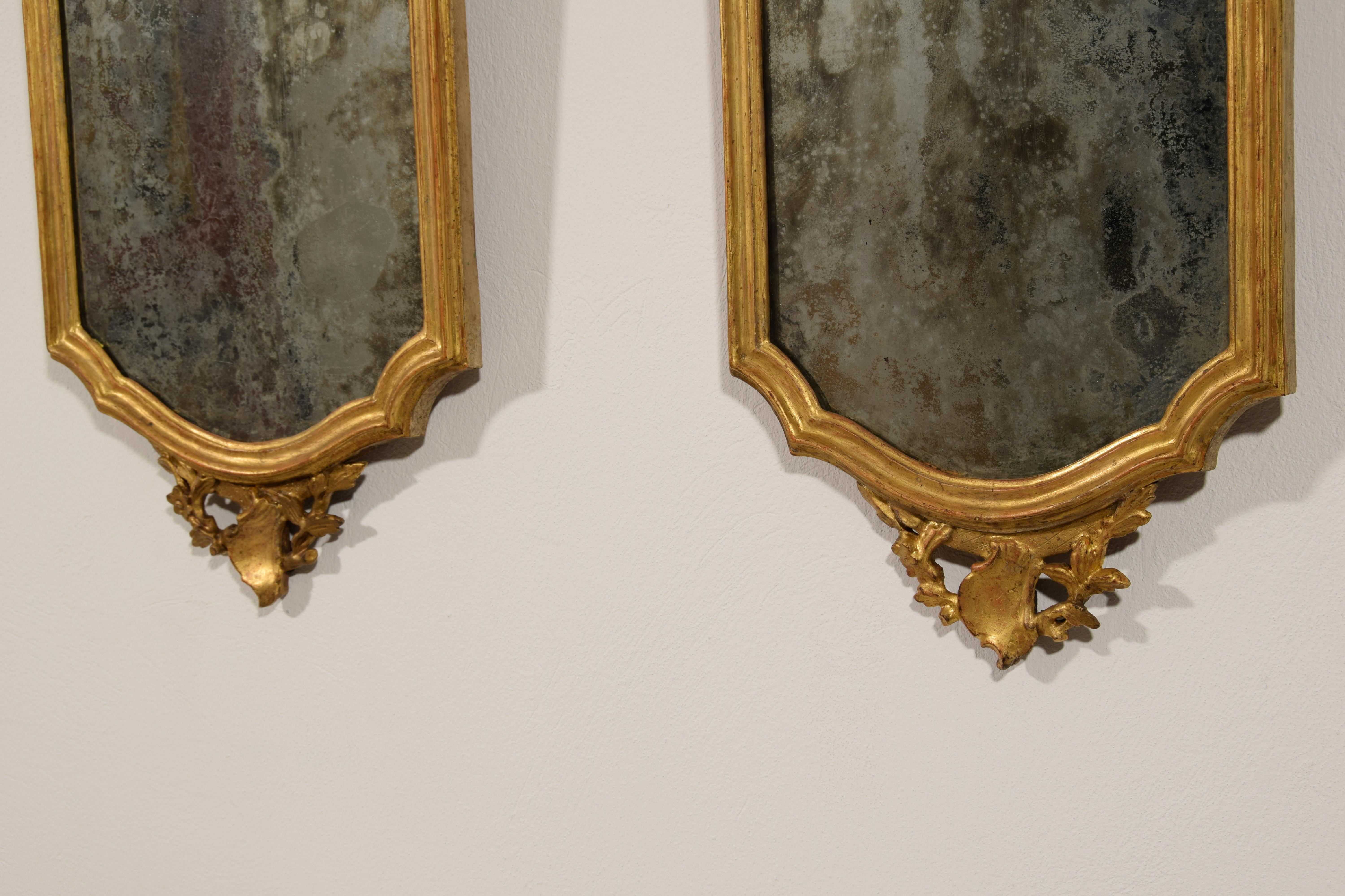 18th Century, Pair of Italian Carved and Giltwood Mirrors 1