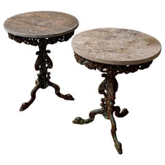 18th Century Pair of Italian Cast Iron and Marble Topped Ornate Side Tables