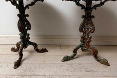 18th Century Pair of Italian Cast Iron and Marble Topped Ornate Side Tables