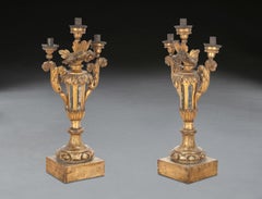 18th Century Pair of Italian Giltwood Candelabra