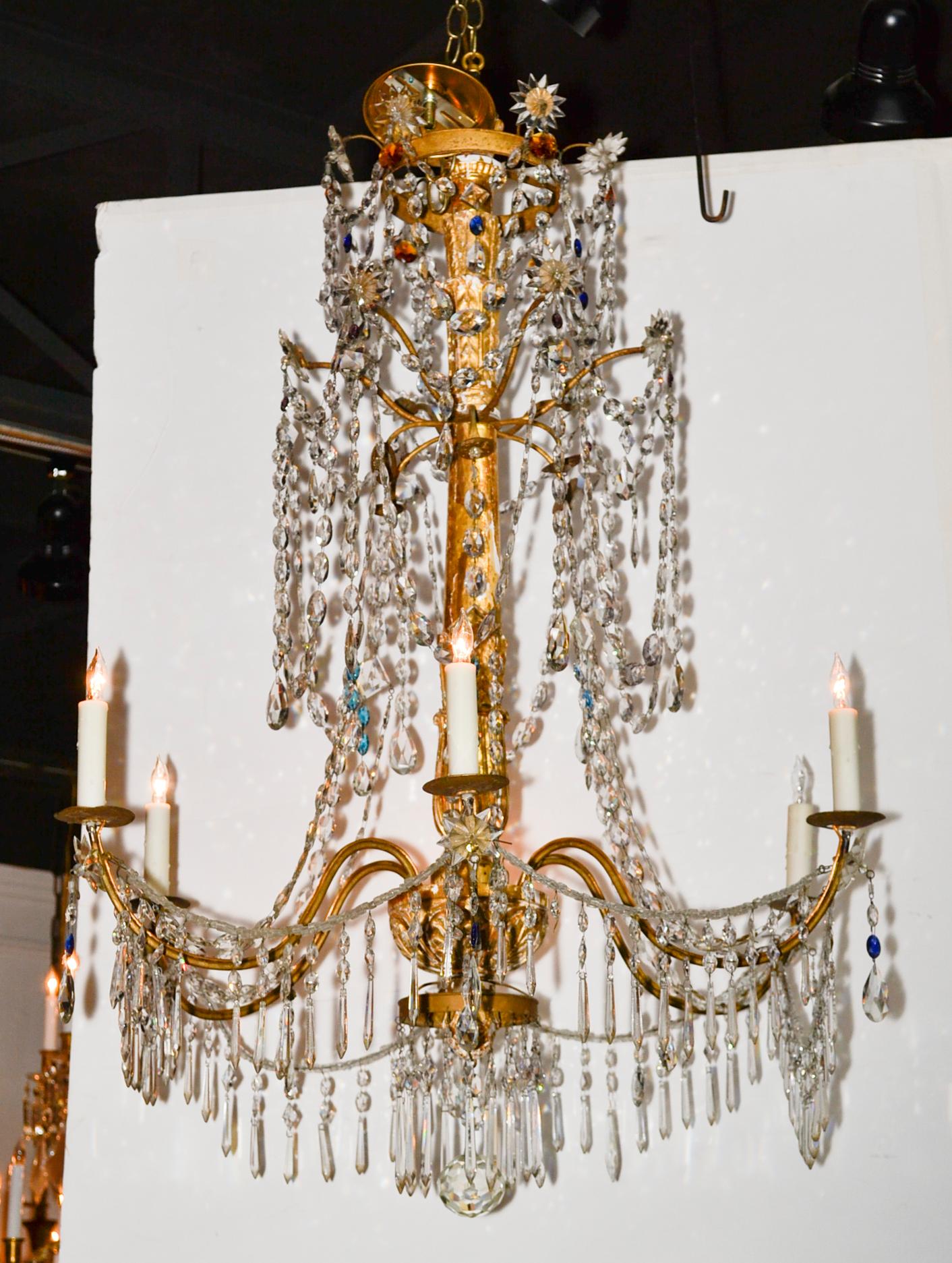 18th Century Pair of Italian Giltwood Crystal Chandeliers In Good Condition In Dallas, TX