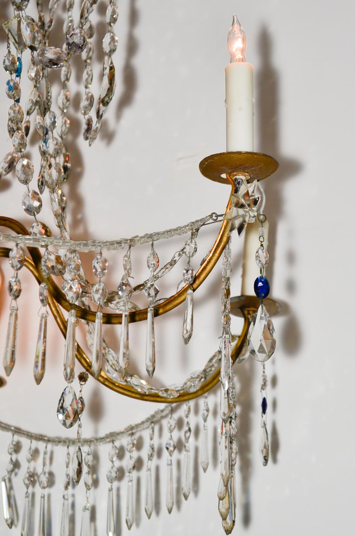 18th Century and Earlier 18th Century Pair of Italian Giltwood Crystal Chandeliers