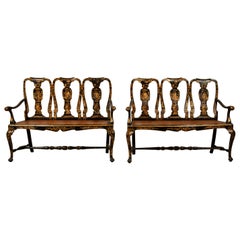 18th Century, Pair of Italian Lacquered Chinoiserie Wood Sofas