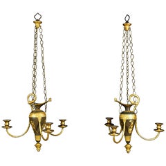 Antique 18th Century, Pair of Italian Lacquered Wood and Gilded Pastiglia Chandeliers
