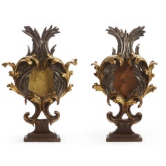 18th Century Pair of Italian Large Reliquary Gilt Silvered Carved Wood