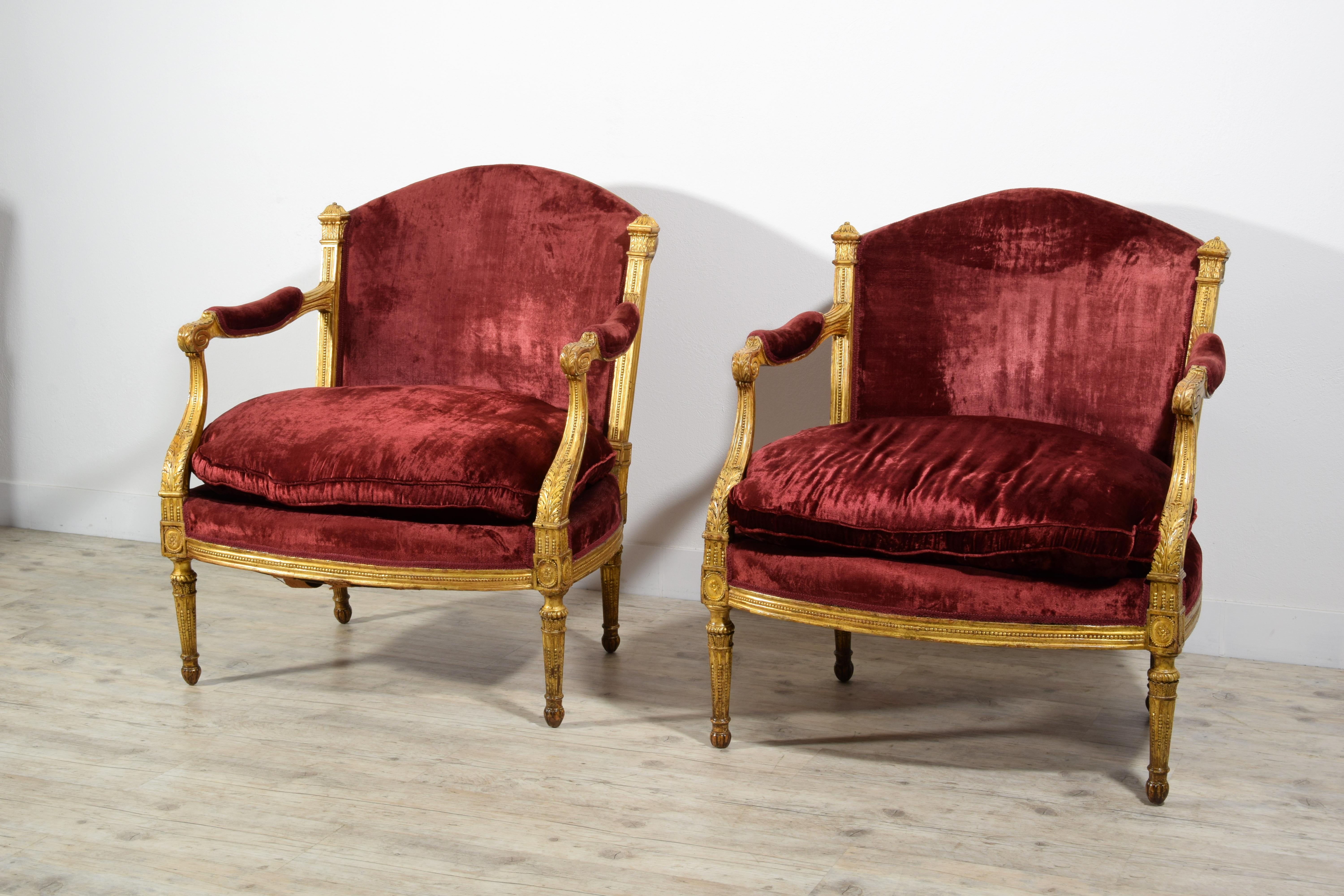Neoclassical 18th century Pair of Italian Large Wood Armchairs 