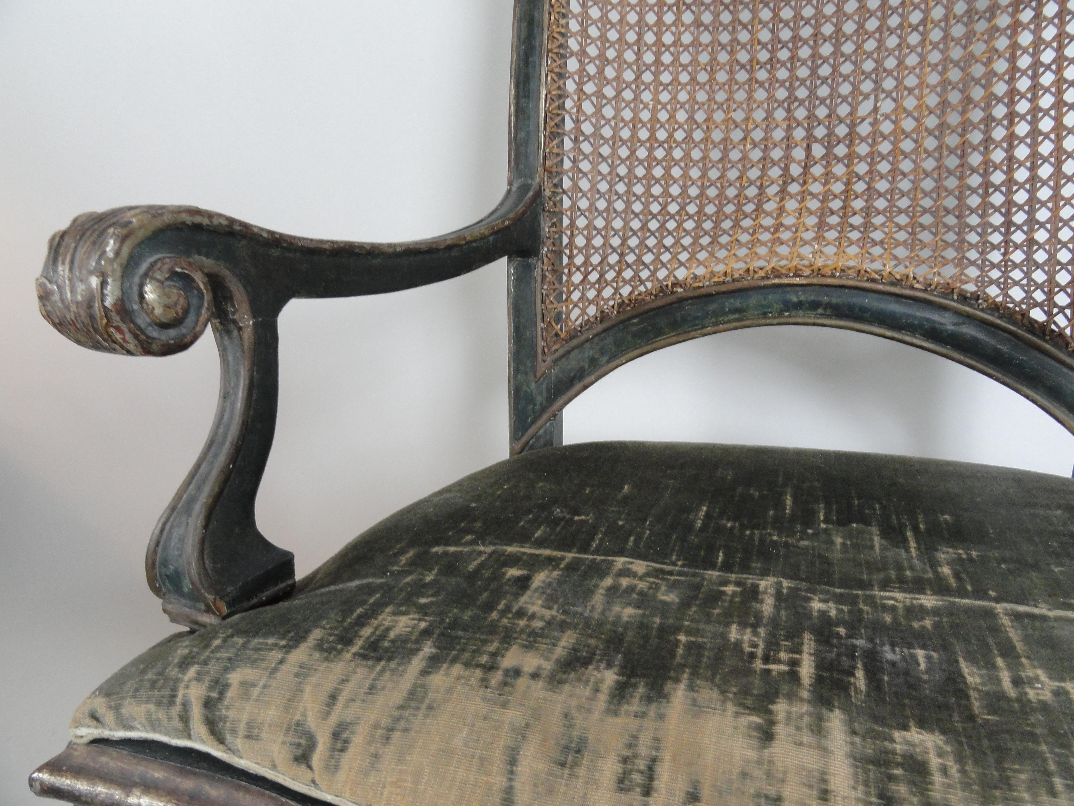 Wood 18th Century Pair of Italian Louis XIV Caned Fauteuils For Sale