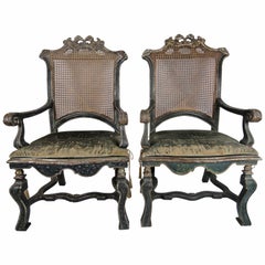 18th Century Pair of Italian Louis XIV Caned Fauteuils