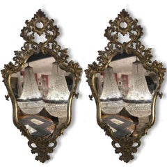 Pair of Italian Louis XV Mirrors 18th Century Mercury Glass Shaped Mirrors