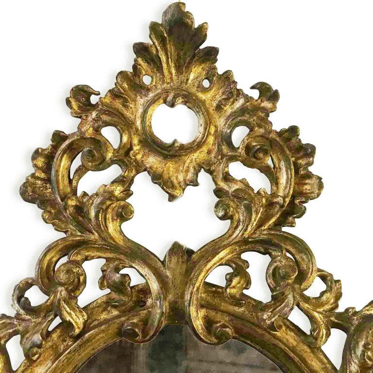 Pair of Italian Louis XV Mirrors 18th Century Mercury Glass Shaped Mirrors For Sale 1