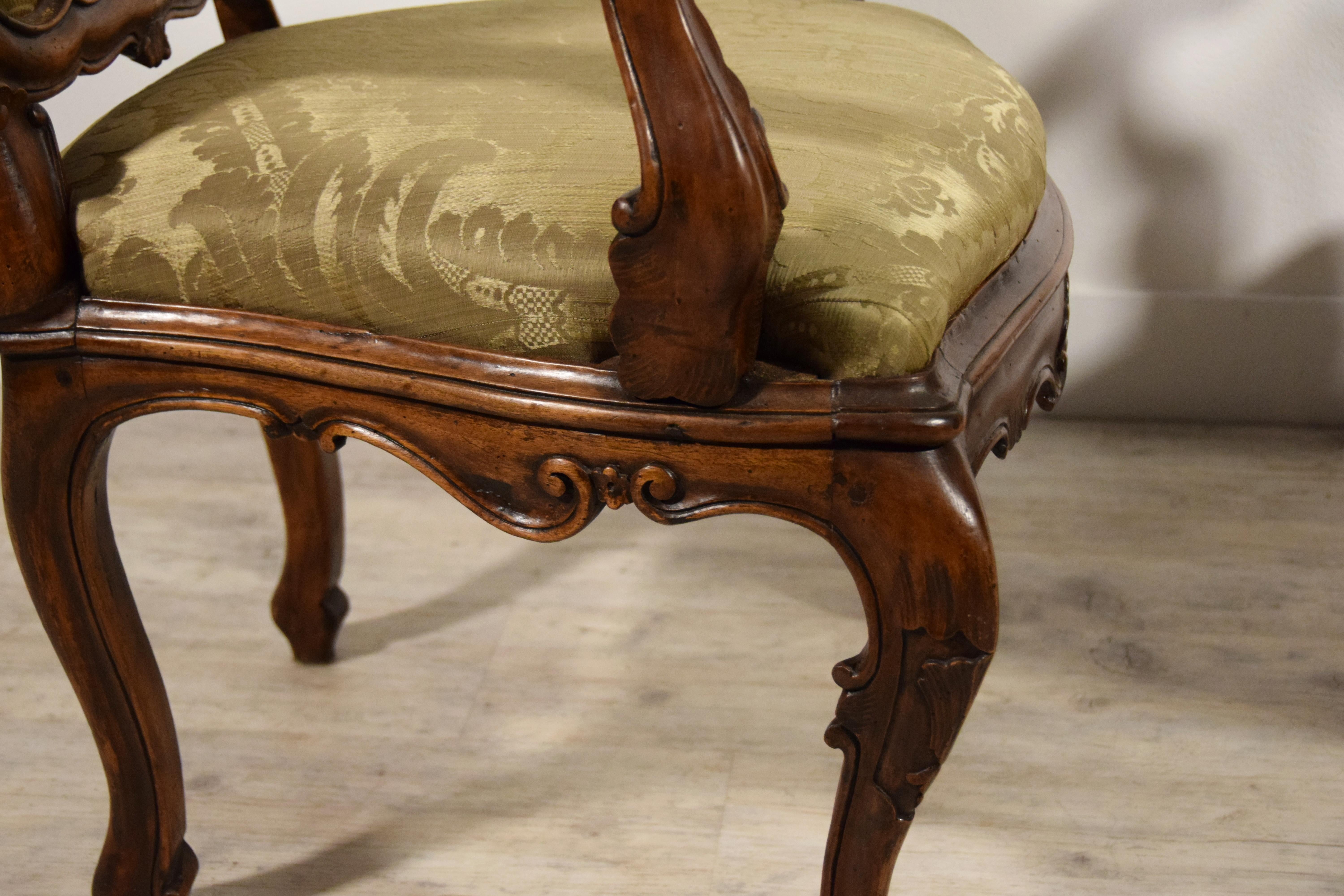 18th Century, Pair of Italian Louis XV Wood Armchairs 9