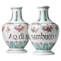 18th Century Pair of Italian Maiolica Pharmacy Flasks Milano, circa 1770-1780