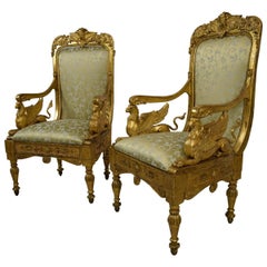 18th Century, Pair of Italian Neoclassical Carved Giltwood Armchairs