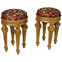 18th Century, Pair of Italian Neoclassical Carved Giltwood Stools