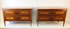 18th Century Pair of Italian Neoclassical Commodes with Bookmatched Marble Tops