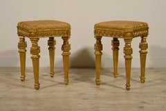 18th Century Pair of Italian Neoclassical Giltwood Stools