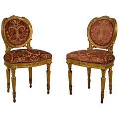 18th Century, Pair of Italian Neoclassical Giltwood Chairs