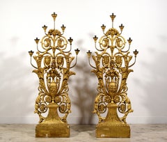 18th century, Pair of Italian Neoclassical Giltwood Floor Candelabra