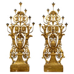 18th century, Pair of Italian Neoclassical Giltwood Floor Candelabra