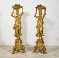 18th Century, Pair of Italian Neoclassical Giltwood Sculpture