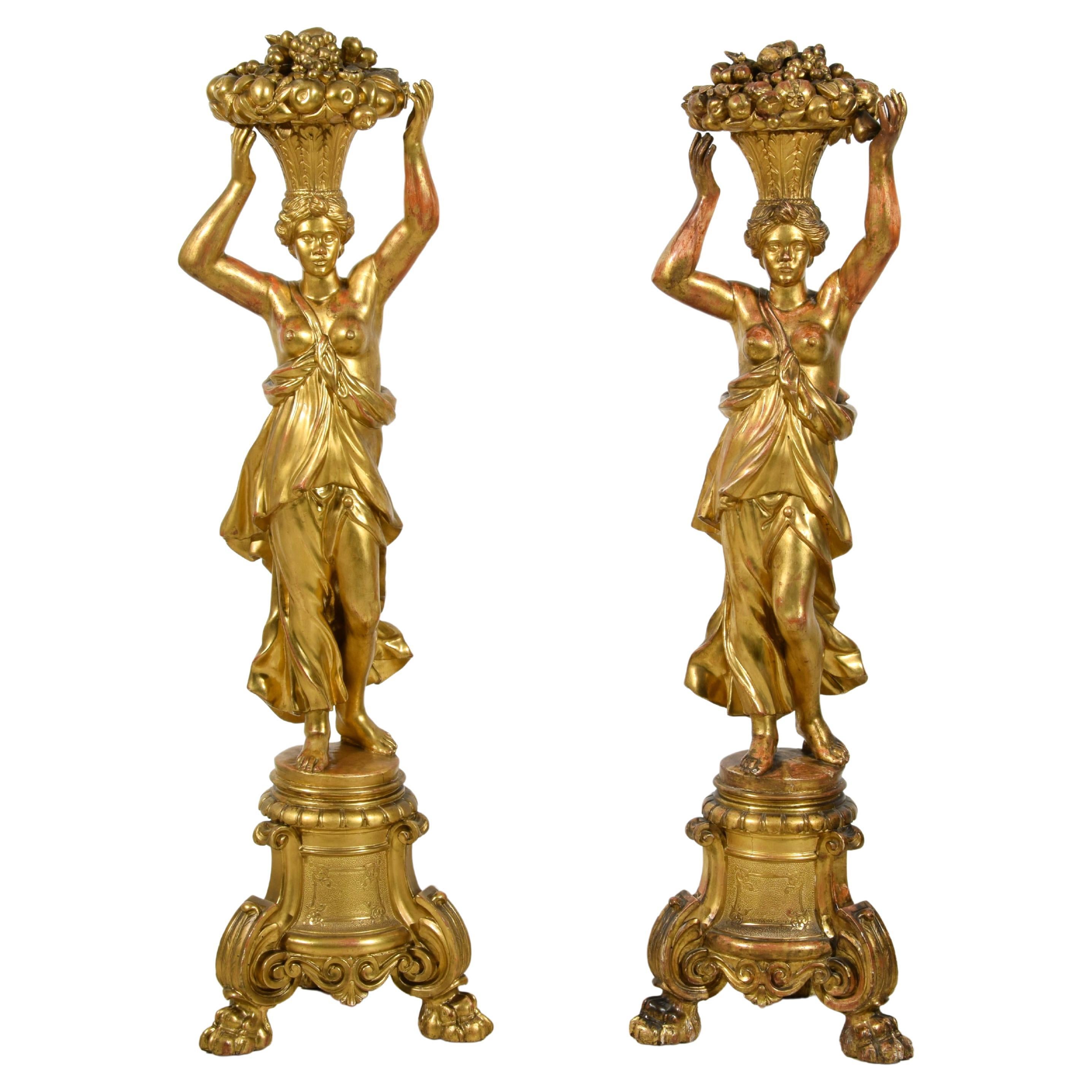 18th Century, Pair of Italian Neoclassical Giltwood Sculpture