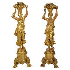 Antique 18th Century, Pair of Italian Neoclassical Giltwood Sculpture