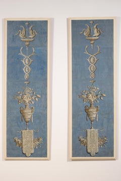 18th Century, Pair of Italian Neoclassical Grisaille Tempera on Paper Paintings