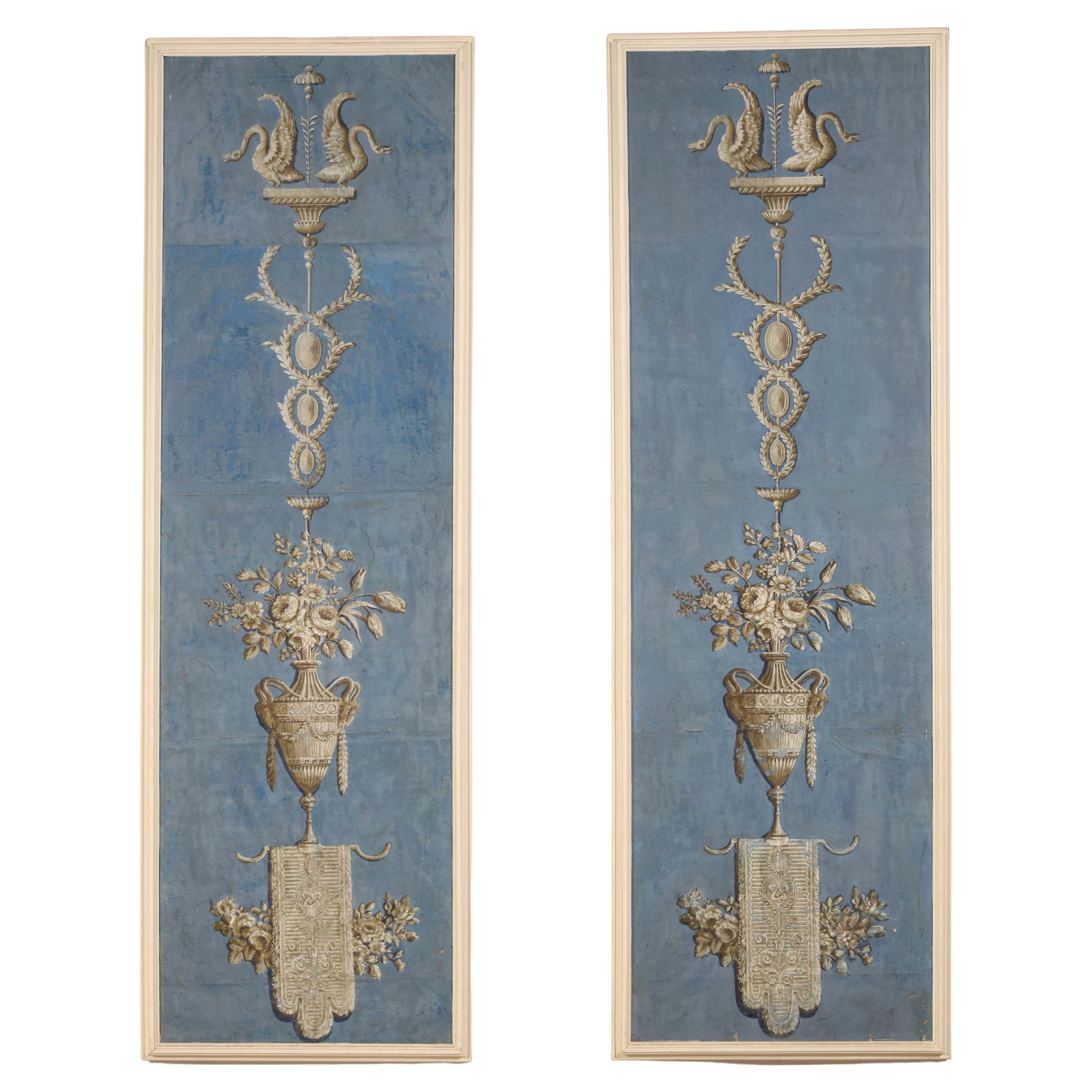18th Century, Pair of Italian Neoclassical Grisaille Tempera on Paper Paintings For Sale