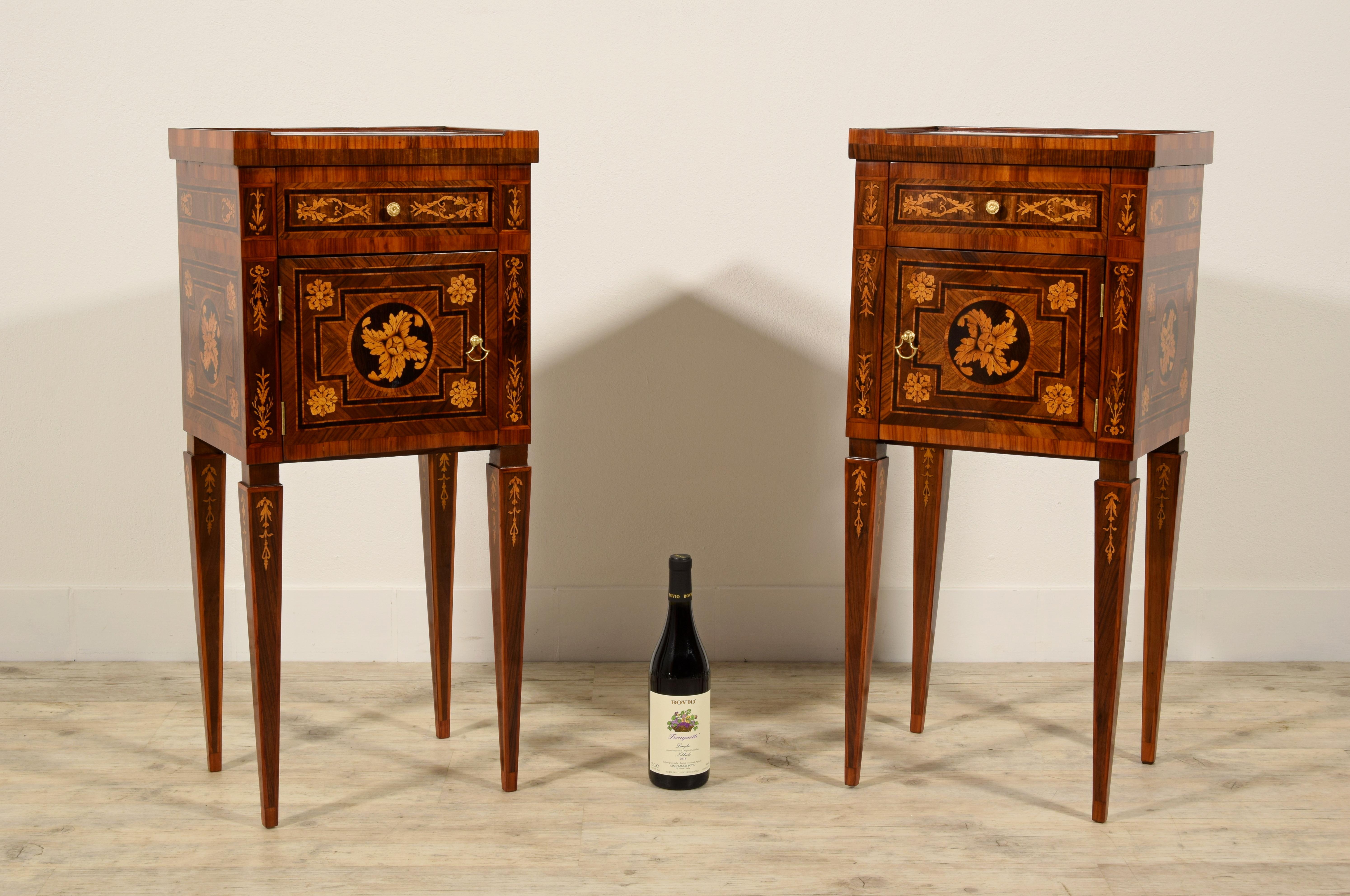 18th Century, Pair of Italian Neoclassical Inlaid Wood Bedside Tables 8