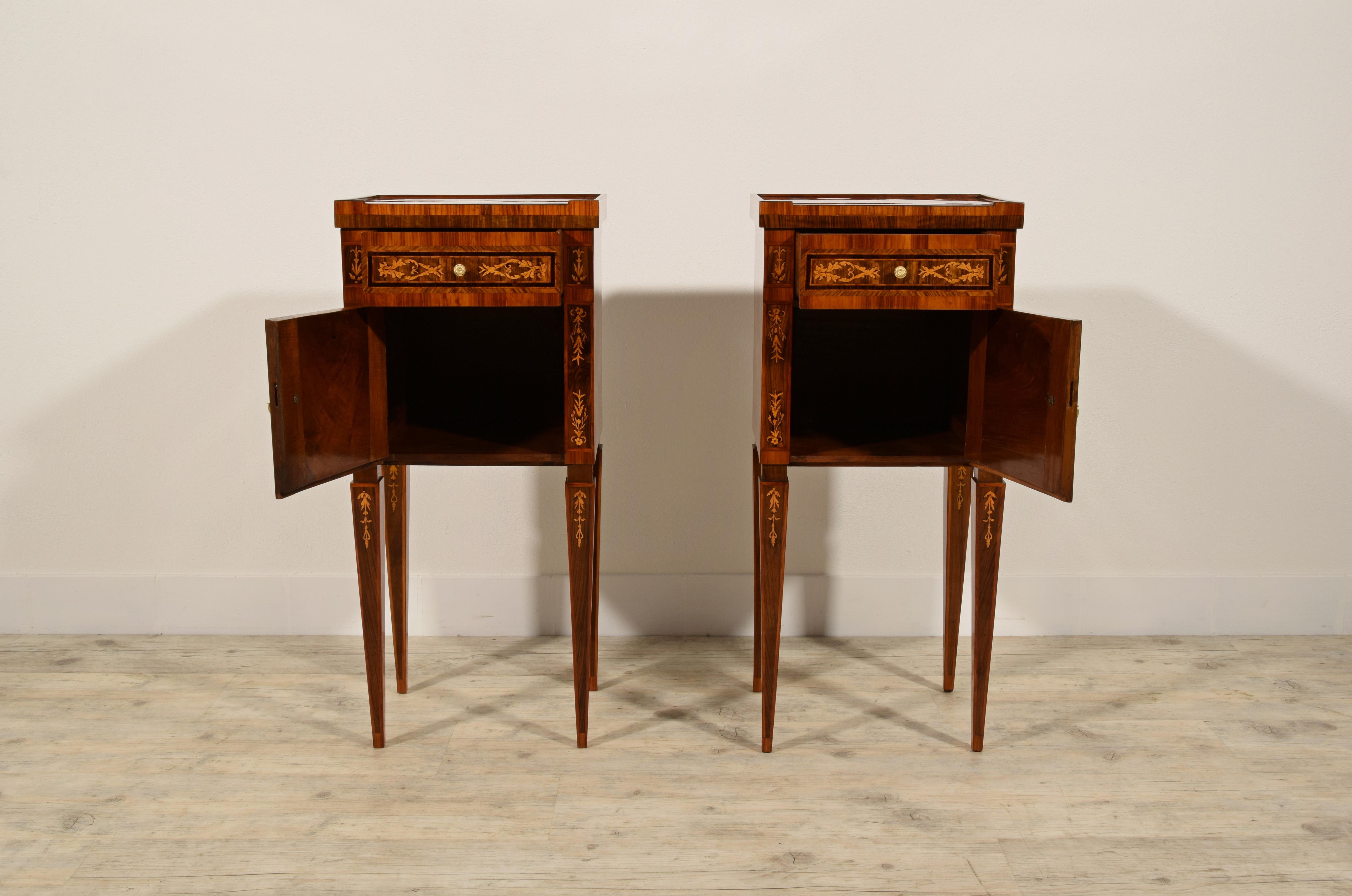 18th Century, Pair of Italian Neoclassical Inlaid Wood Bedside Tables 9