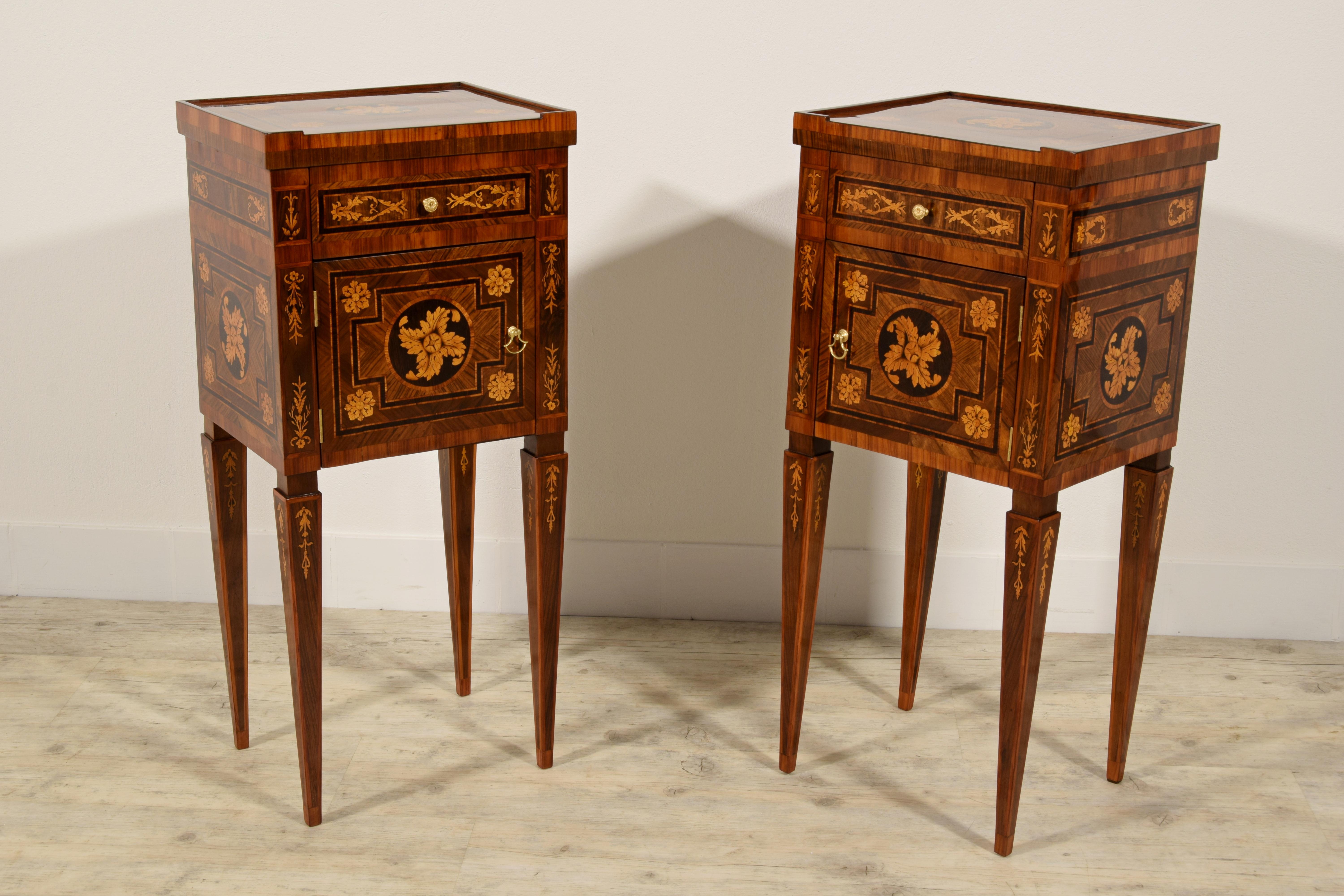 18th Century, Pair of Italian Neoclassical Inlaid Wood Bedside Tables 11