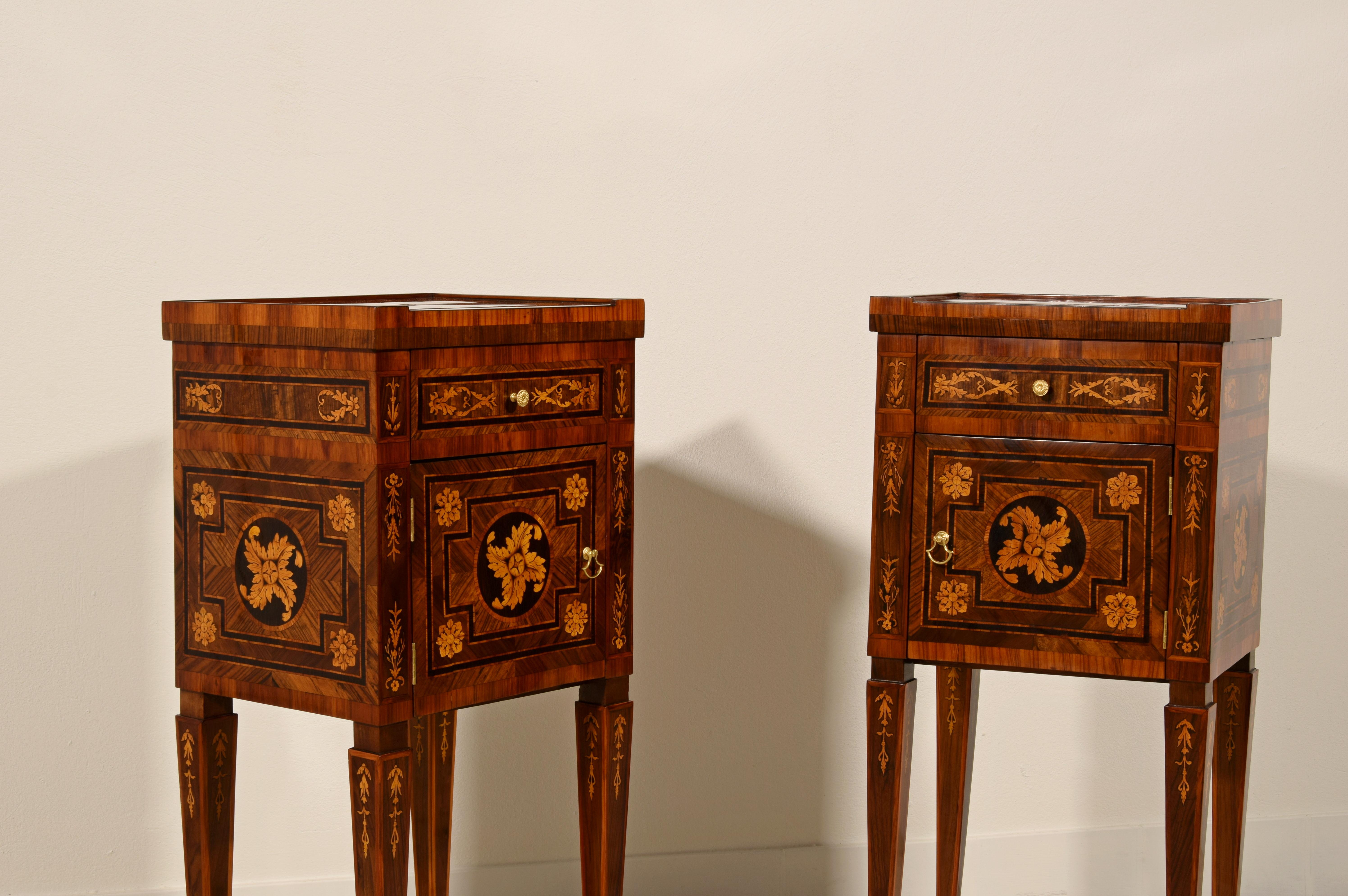 18th Century, Pair of Italian Neoclassical Inlaid Wood Bedside Tables 2