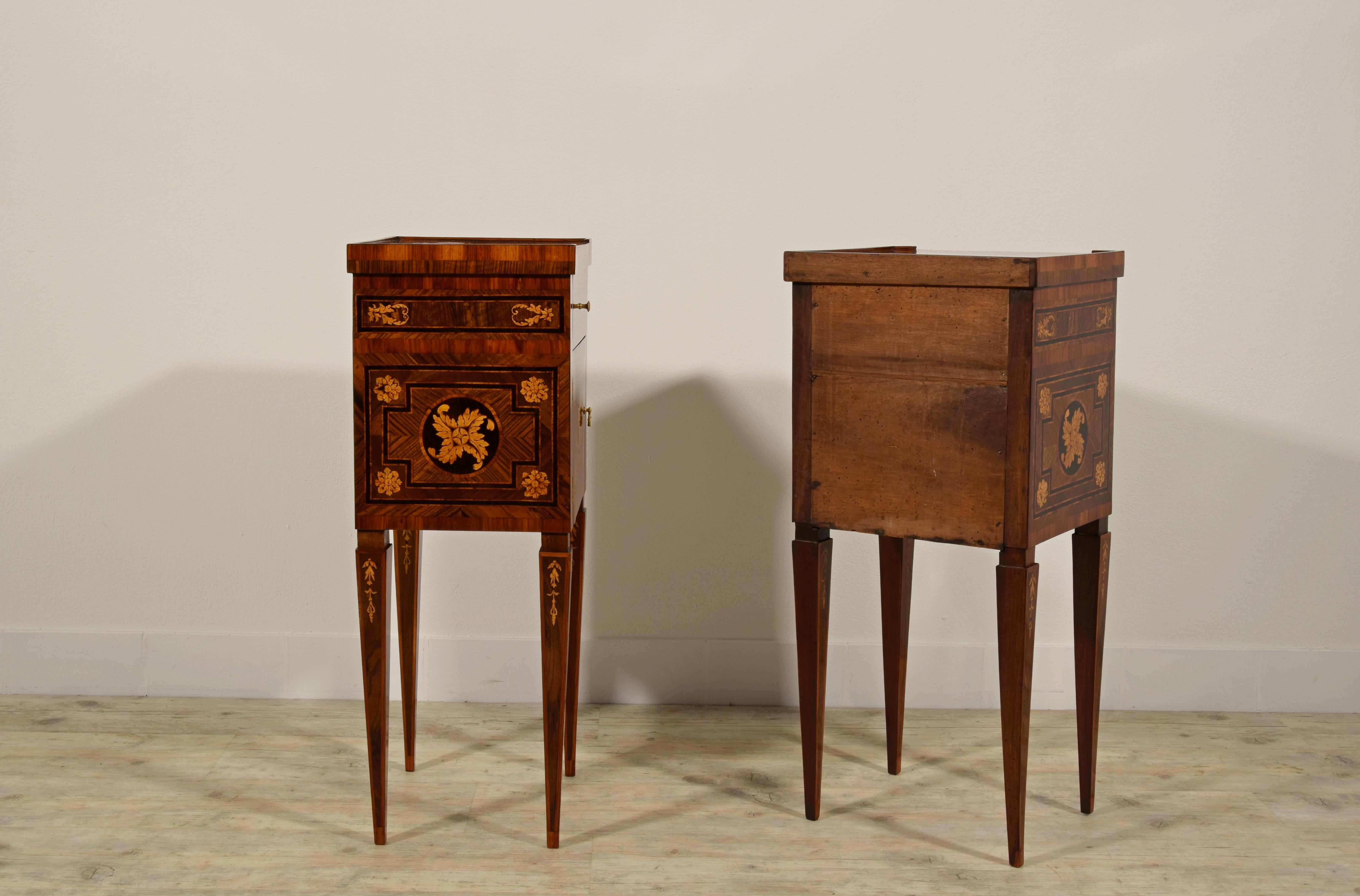 18th Century, Pair of Italian Neoclassical Inlaid Wood Bedside Tables 6