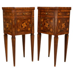 18th Century, Pair of Italian Neoclassical Inlaid Wood Bedside Tables 