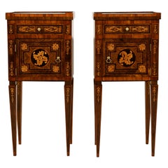 18th Century, Pair of Italian Neoclassical Inlaid Wood Bedside Tables
