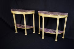 18th Century, Pair of Italian Neoclassical Lacquered and Giltwood Consoles