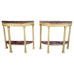 18th Century, Pair of Italian Neoclassical Lacquered and Giltwood Consoles