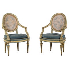 18th Century Pair of Italian Neoclassical Lacquered Wood Armchairs