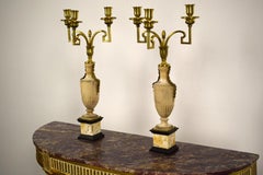 18th Century Pair of Italian Ormolu Alabaster Candelabrum Attributed to Valadier