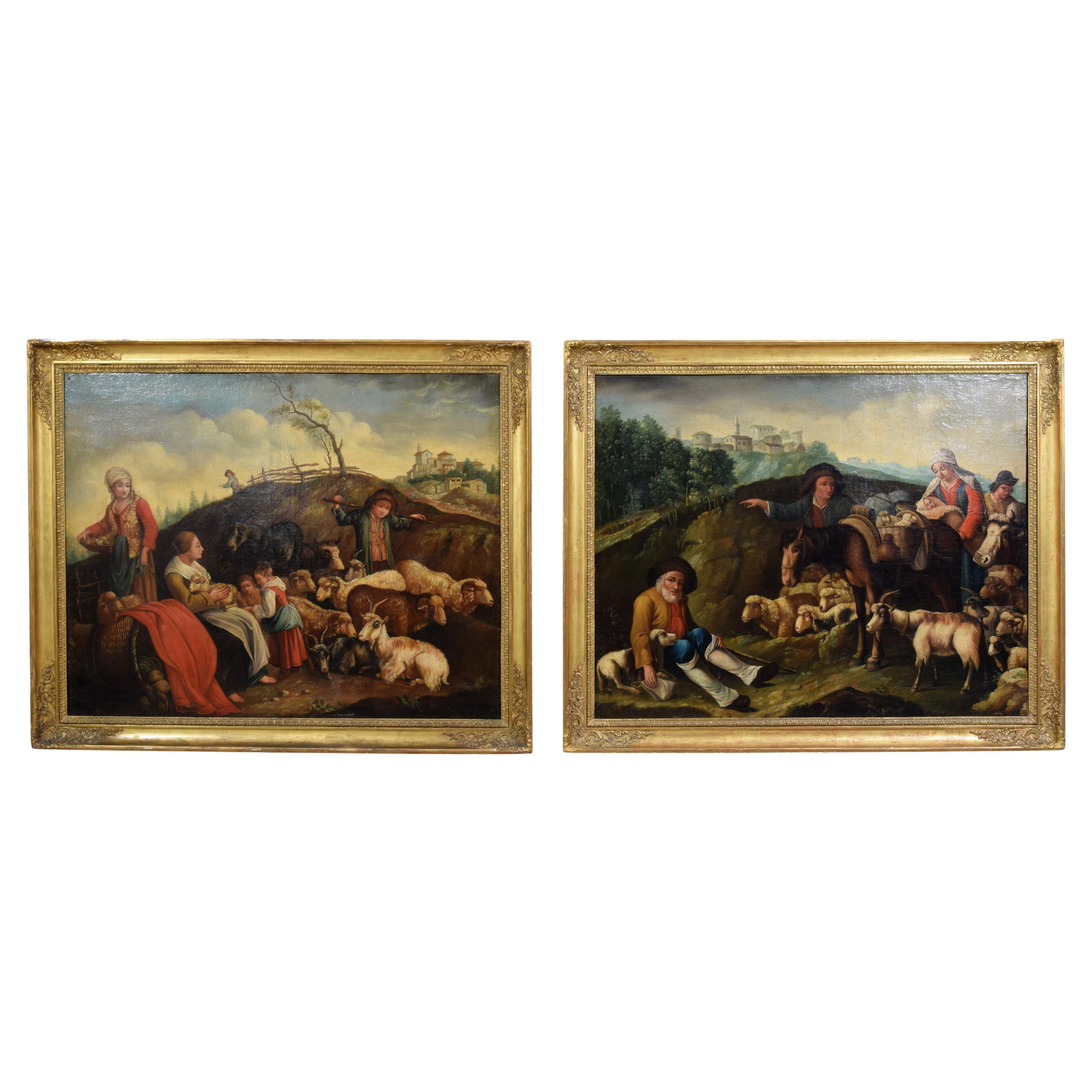 18th century, Pair of Italian painting with Pastoral Scenes, Londonio school For Sale