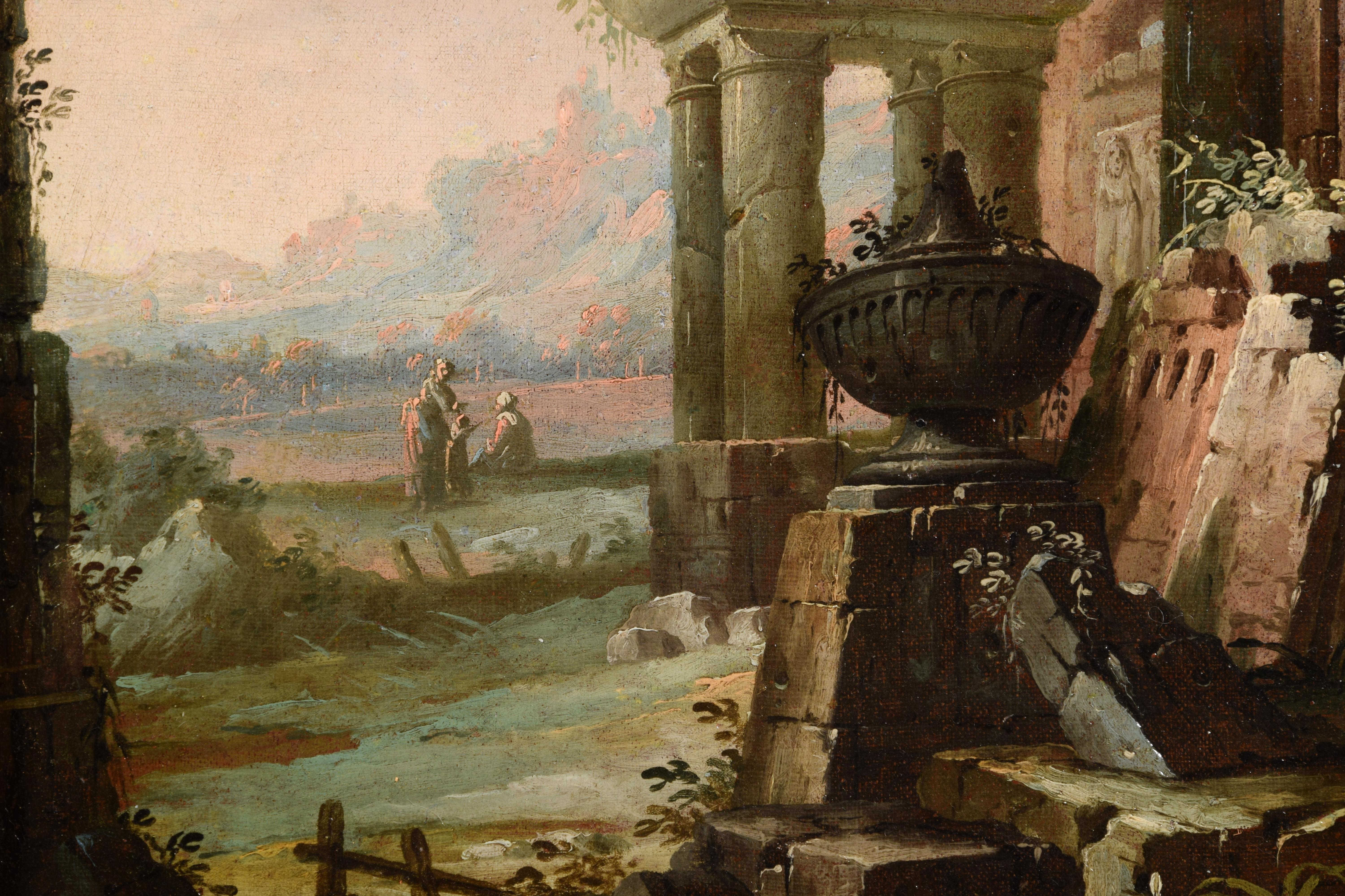 18th Century, Pair of Italian Paintings, Landscapes with Ruins by Gaetano Ottani 8
