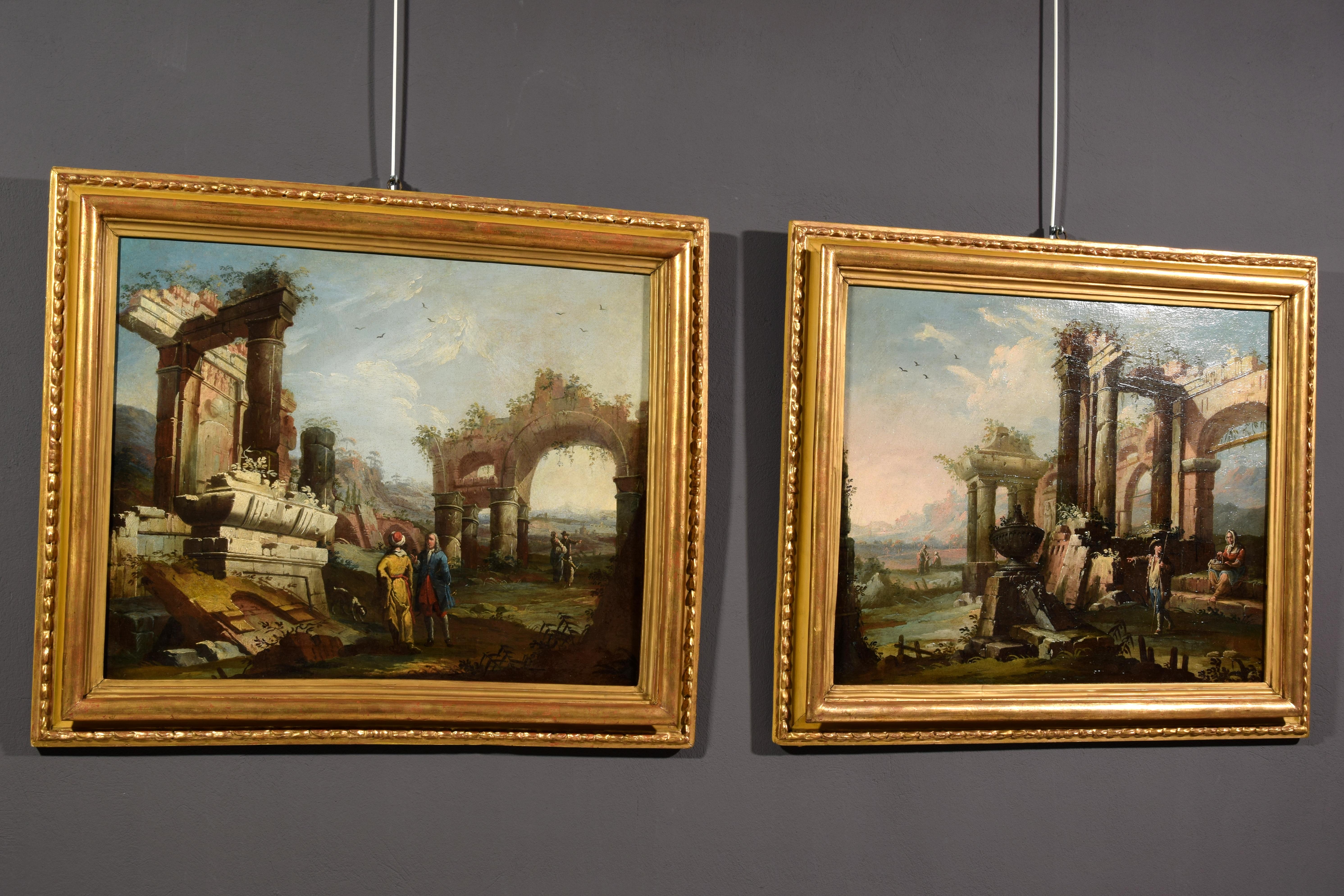 European 18th Century, Pair of Italian Paintings, Landscapes with Ruins by Gaetano Ottani