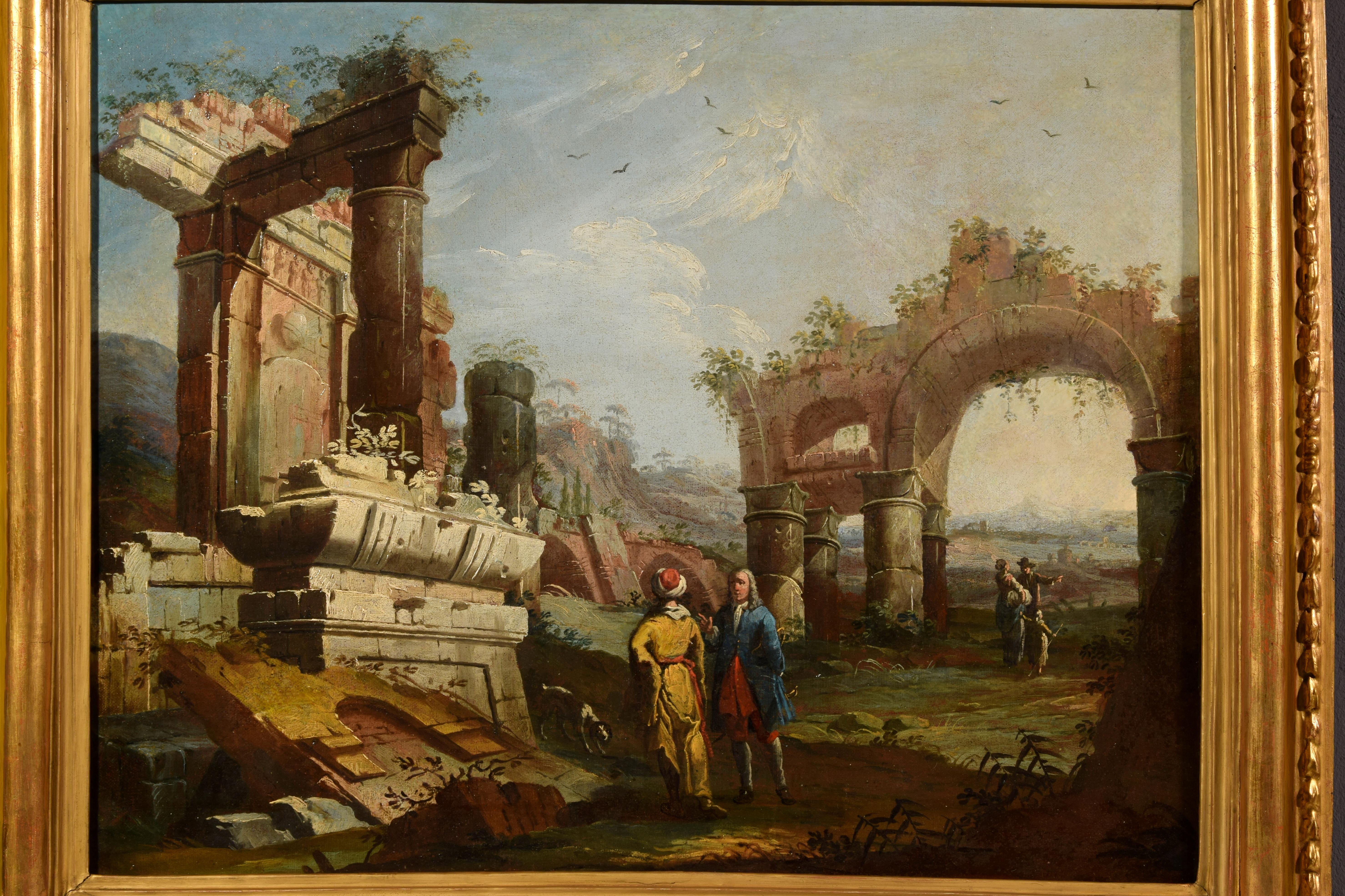 Canvas 18th Century, Pair of Italian Paintings, Landscapes with Ruins by Gaetano Ottani