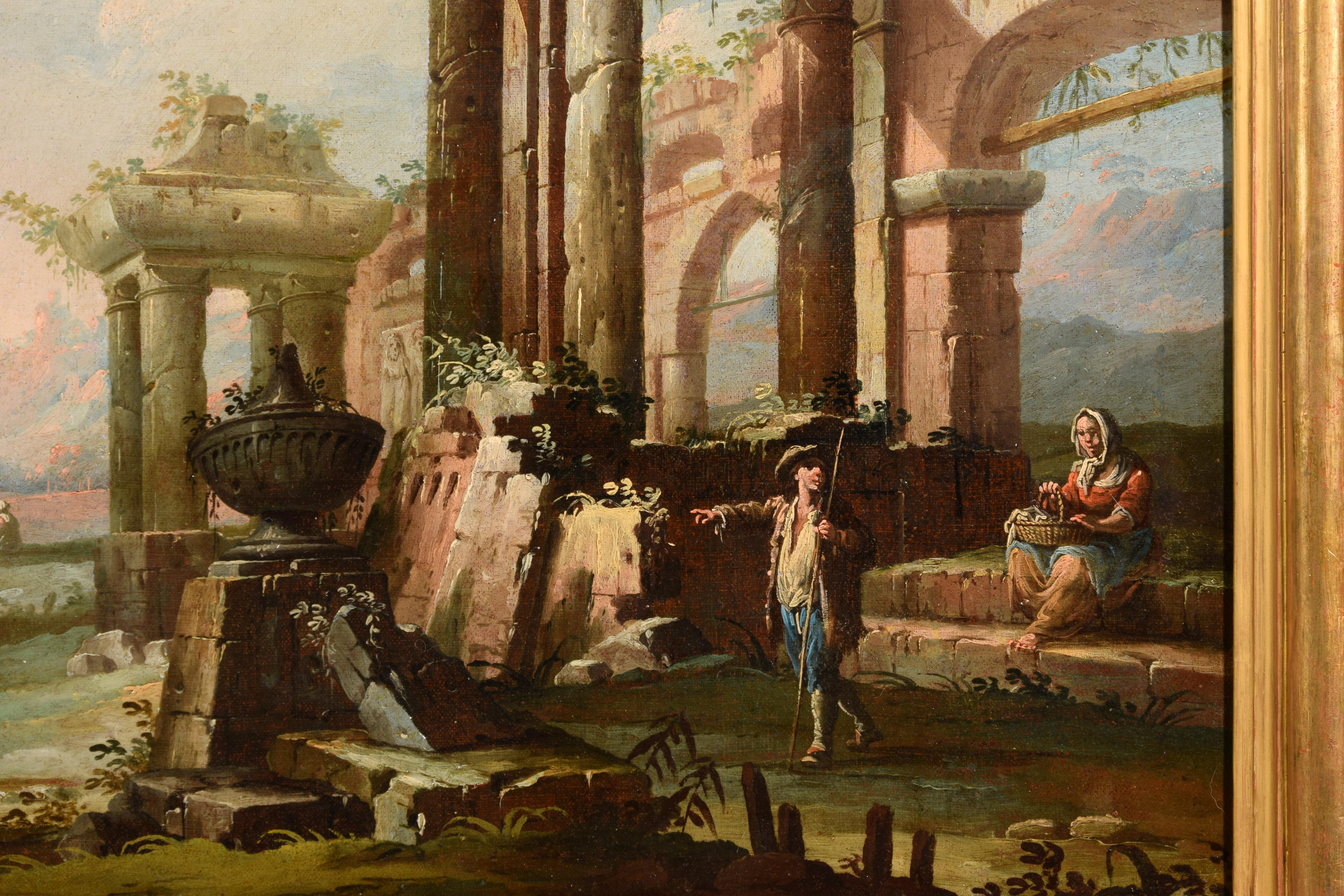 18th Century, Pair of Italian Paintings, Landscapes with Ruins by Gaetano Ottani 2