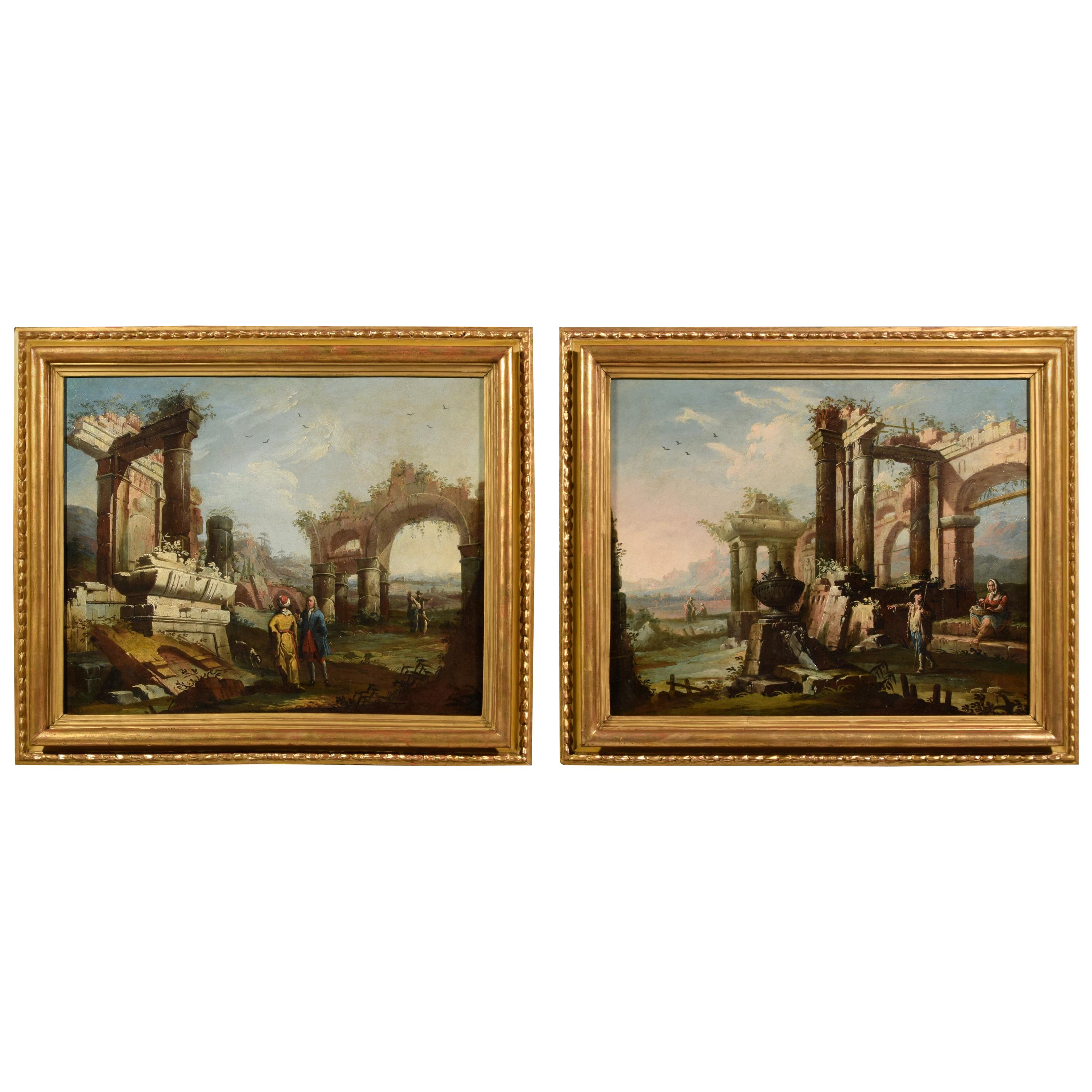 18th Century, Pair of Italian Paintings, Landscapes with Ruins by Gaetano Ottani